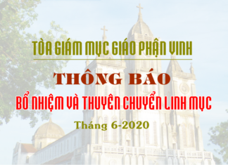 TGM Giáo phận Vinh: Thông báo về việc thuyên chuyển và bổ nhiệm linh mục, tháng 6-2020